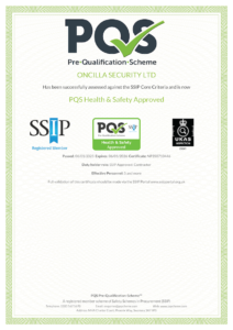 pqs accreditation in health and safety certificate oncilla security