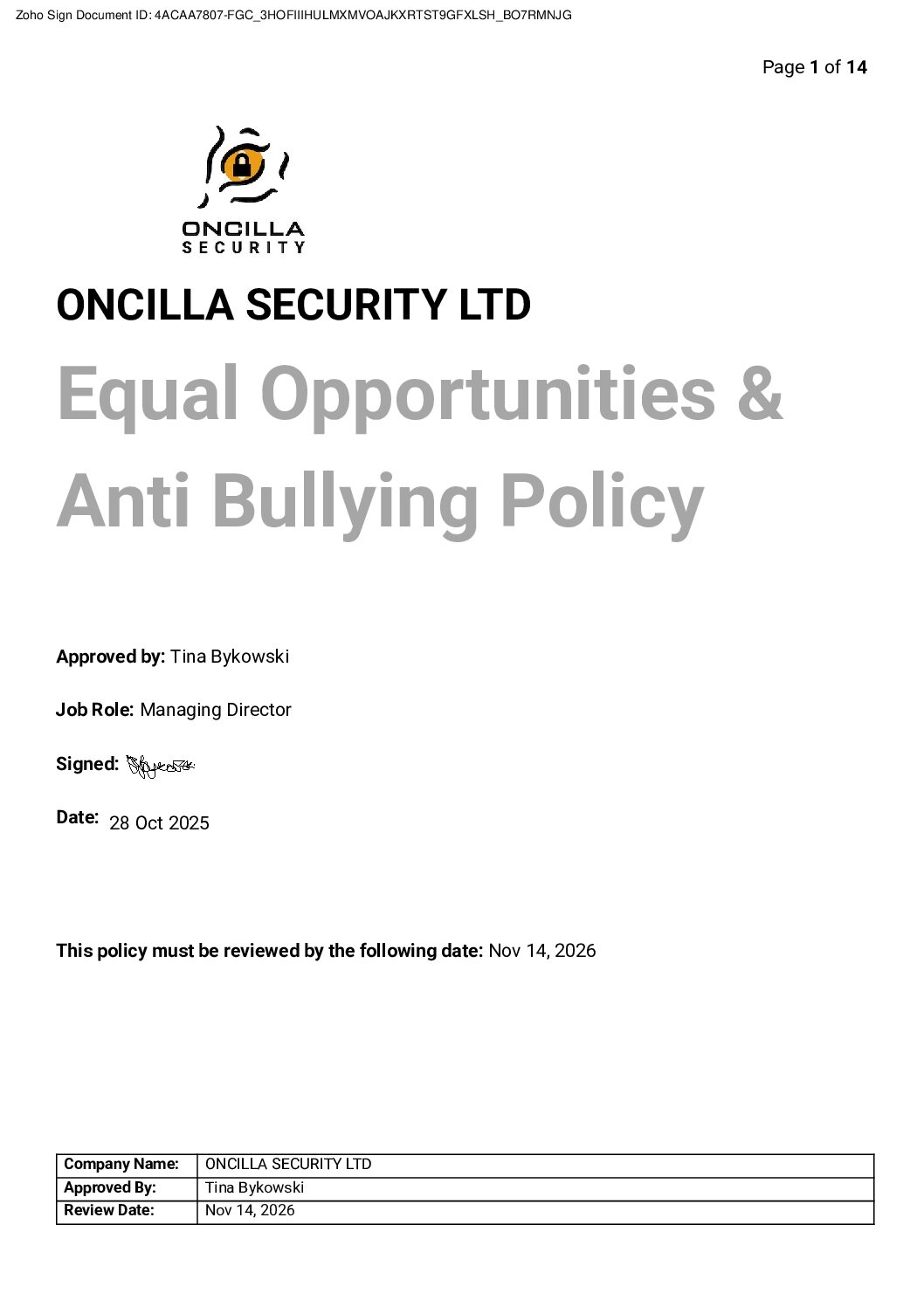 Equal Opportunities and anti-bullying policy