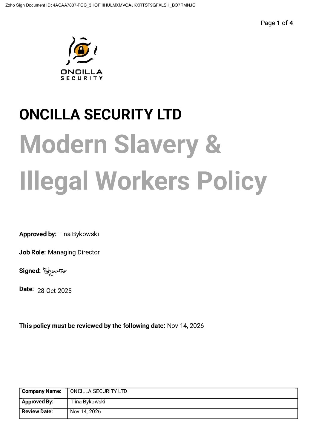 Modern Slavery and Illegal Workers Policy