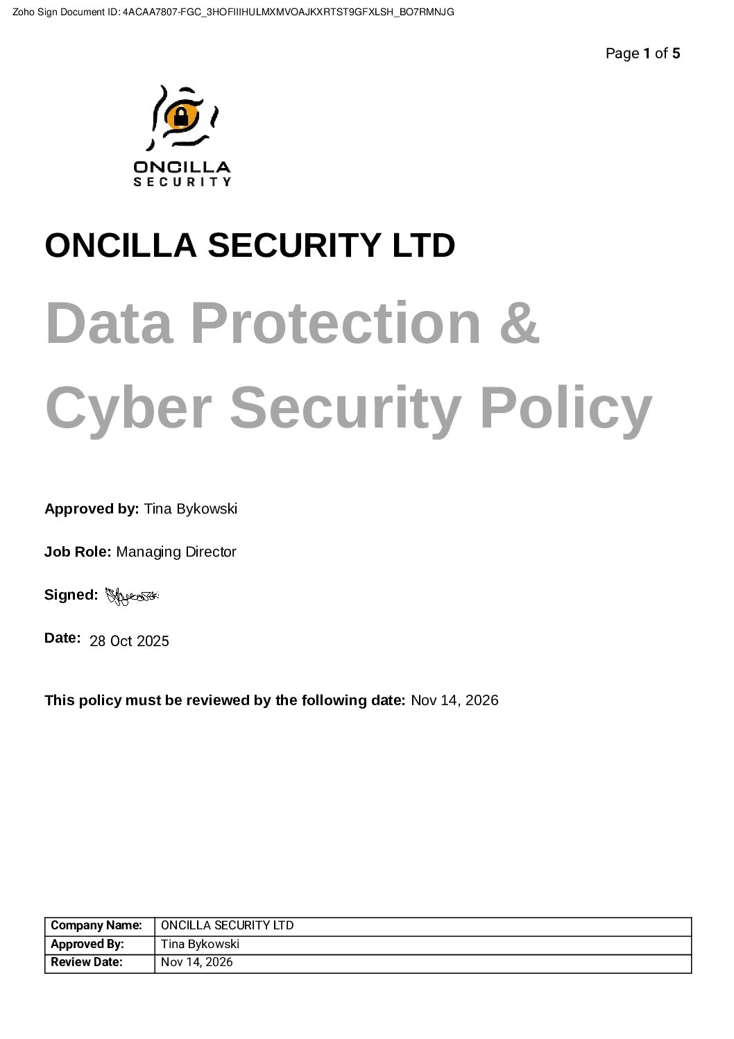 Data Protection and Cyber Security Policy