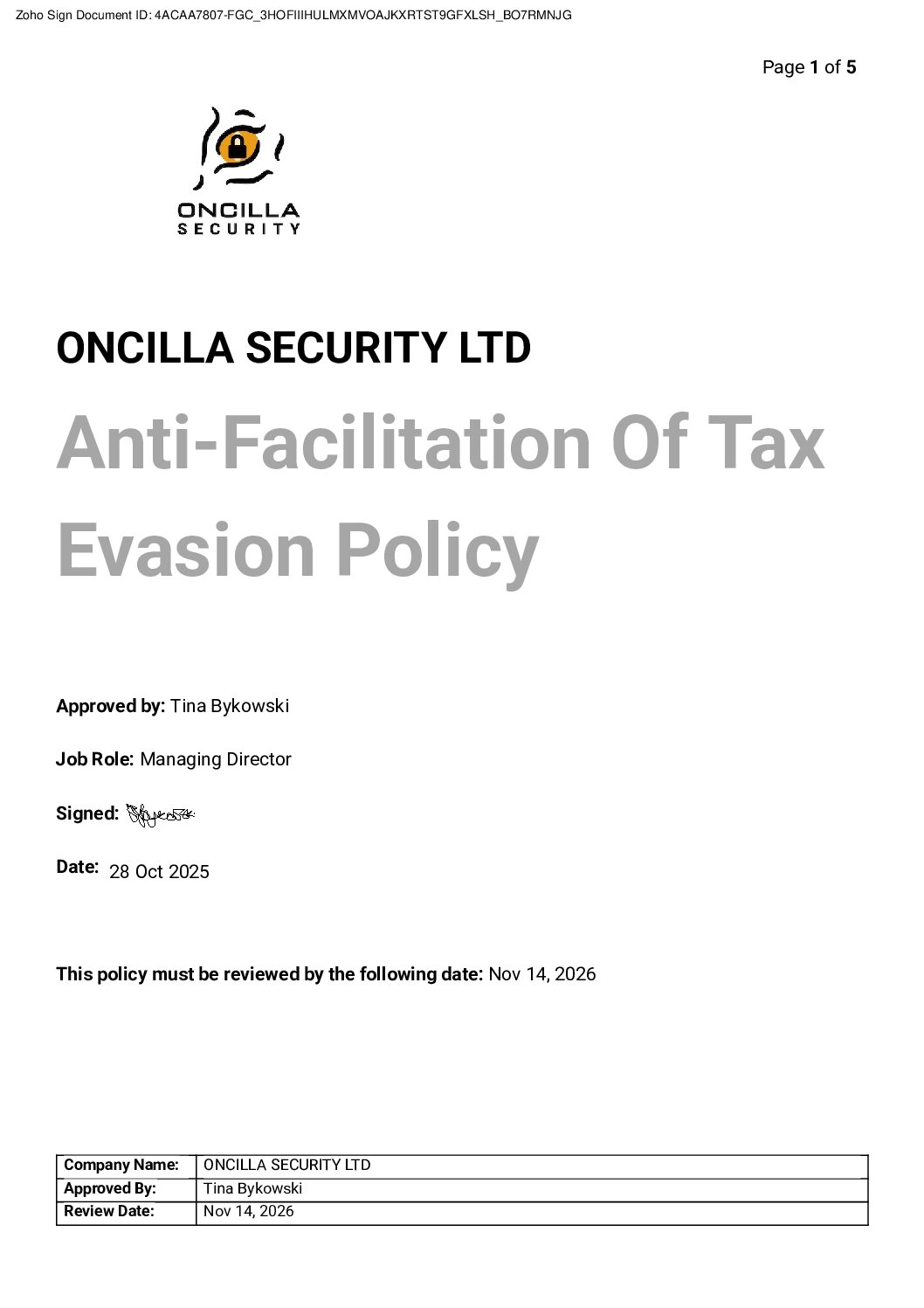 Anti-Facilitation Of Tax Evasion Policy
