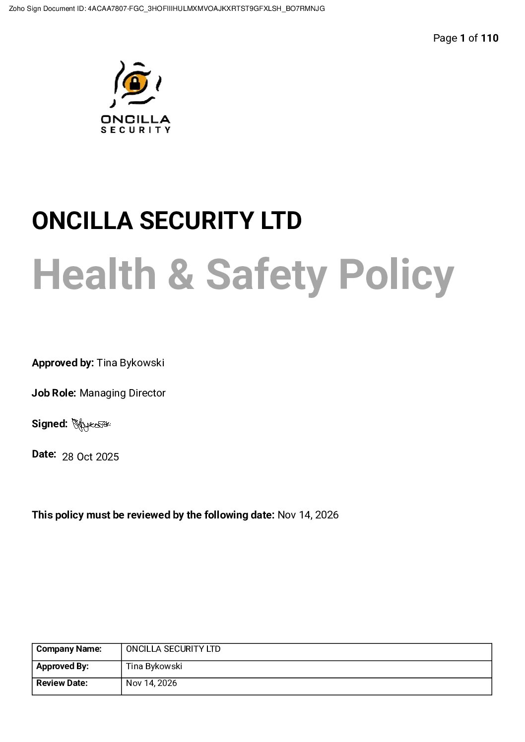 Health and Safety Policy