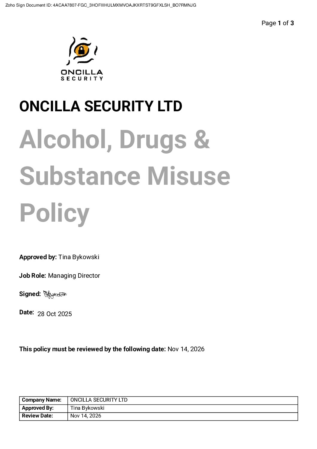 Alcohol, Drugs and Substance Misuse Policy