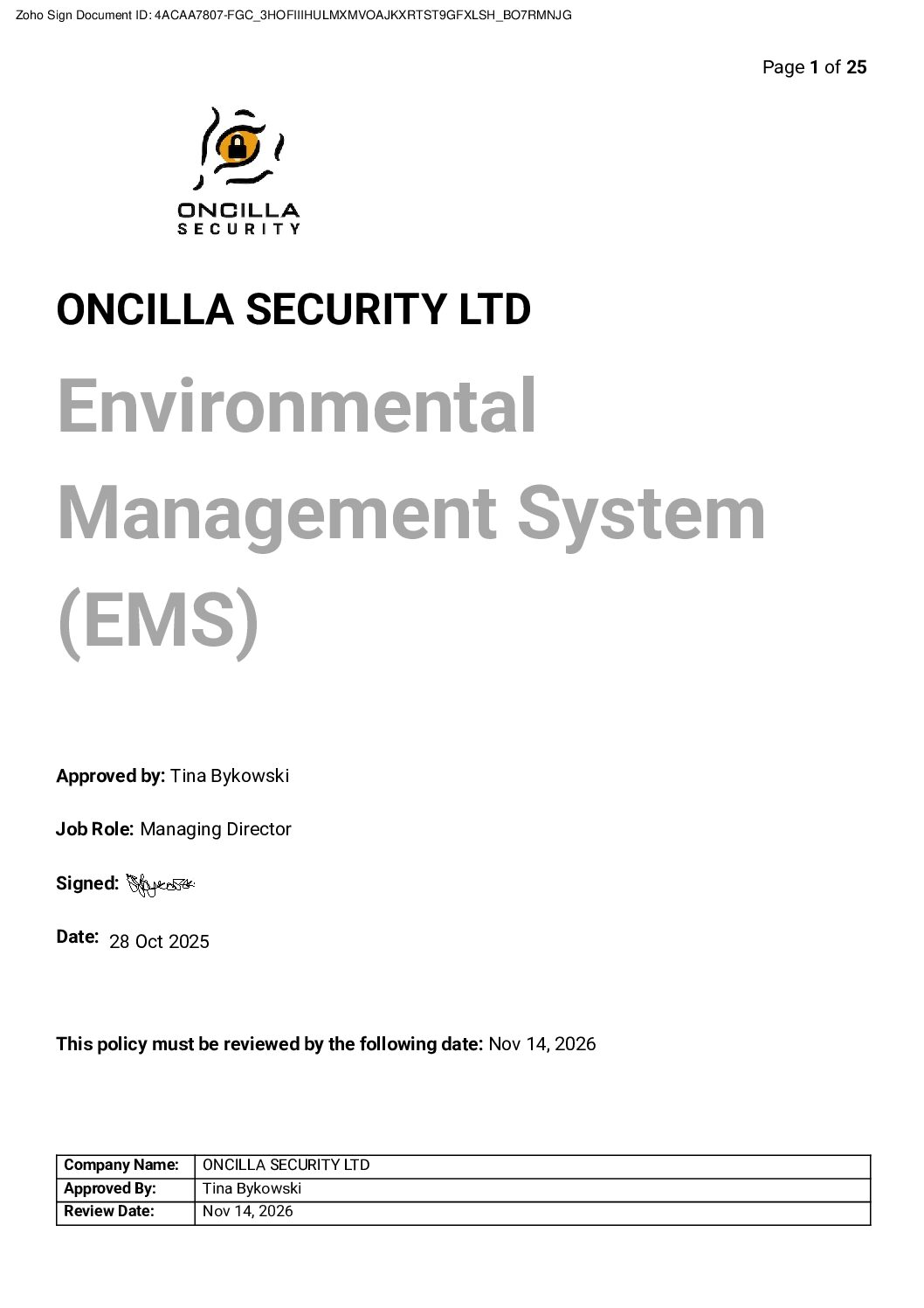 Environmental Management System Manual.
