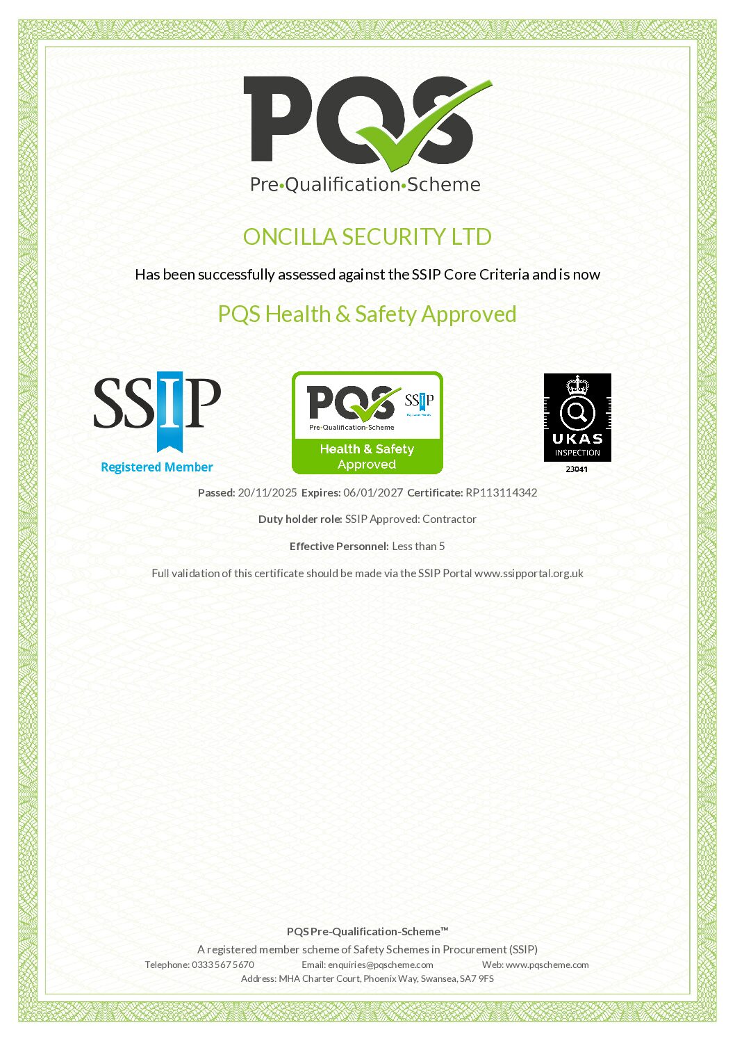 PQS Health and Safety Approved