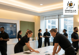 Well-being in security - Diverse team — in a briefing room or operations space — showing camaraderie, communication, and the supportive environment