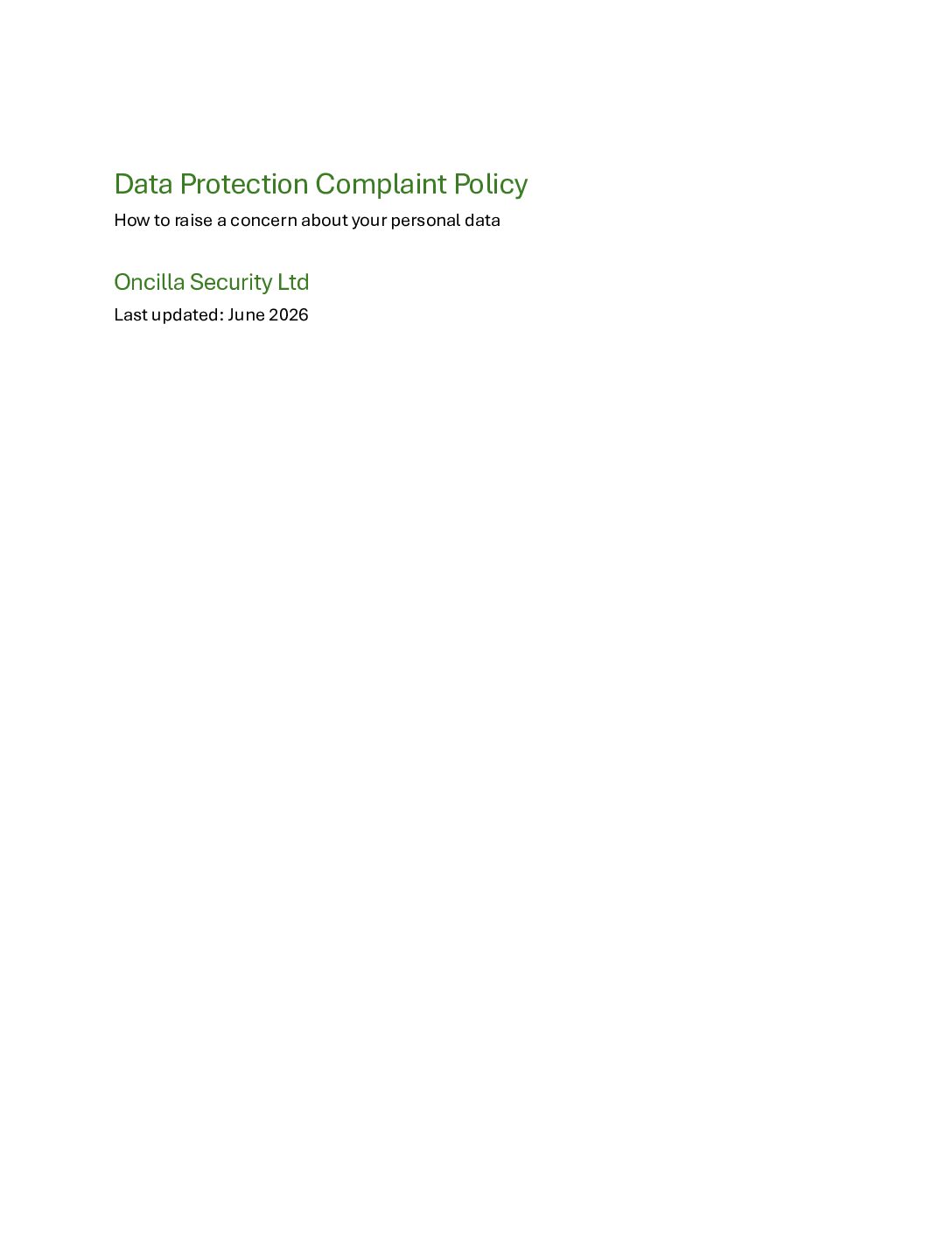 Data Protection Complaint Policy