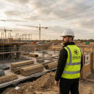 on-site construction security - security guard on a construction site